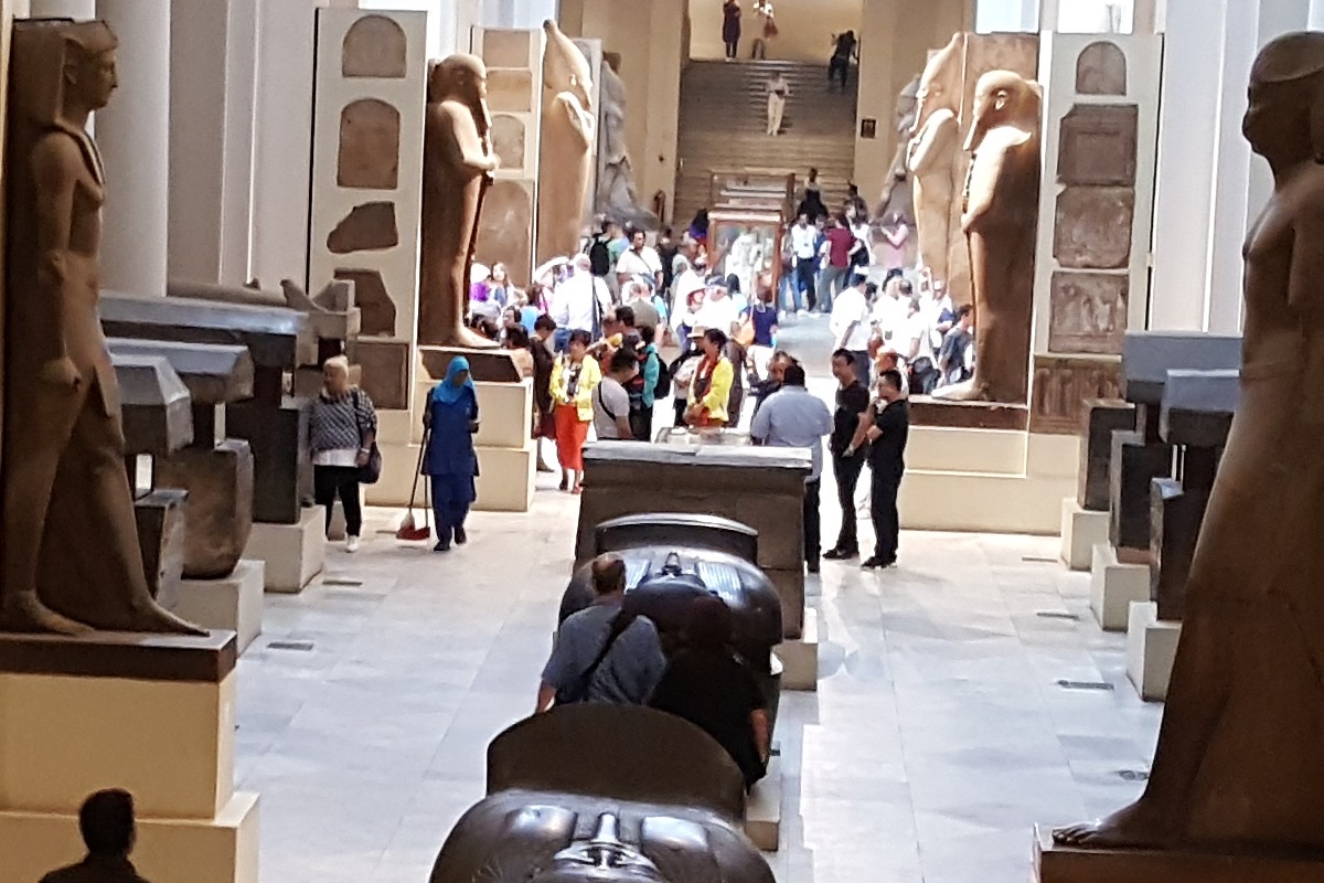 Central sculpture hall inside the Egyptian Museum in Cairo